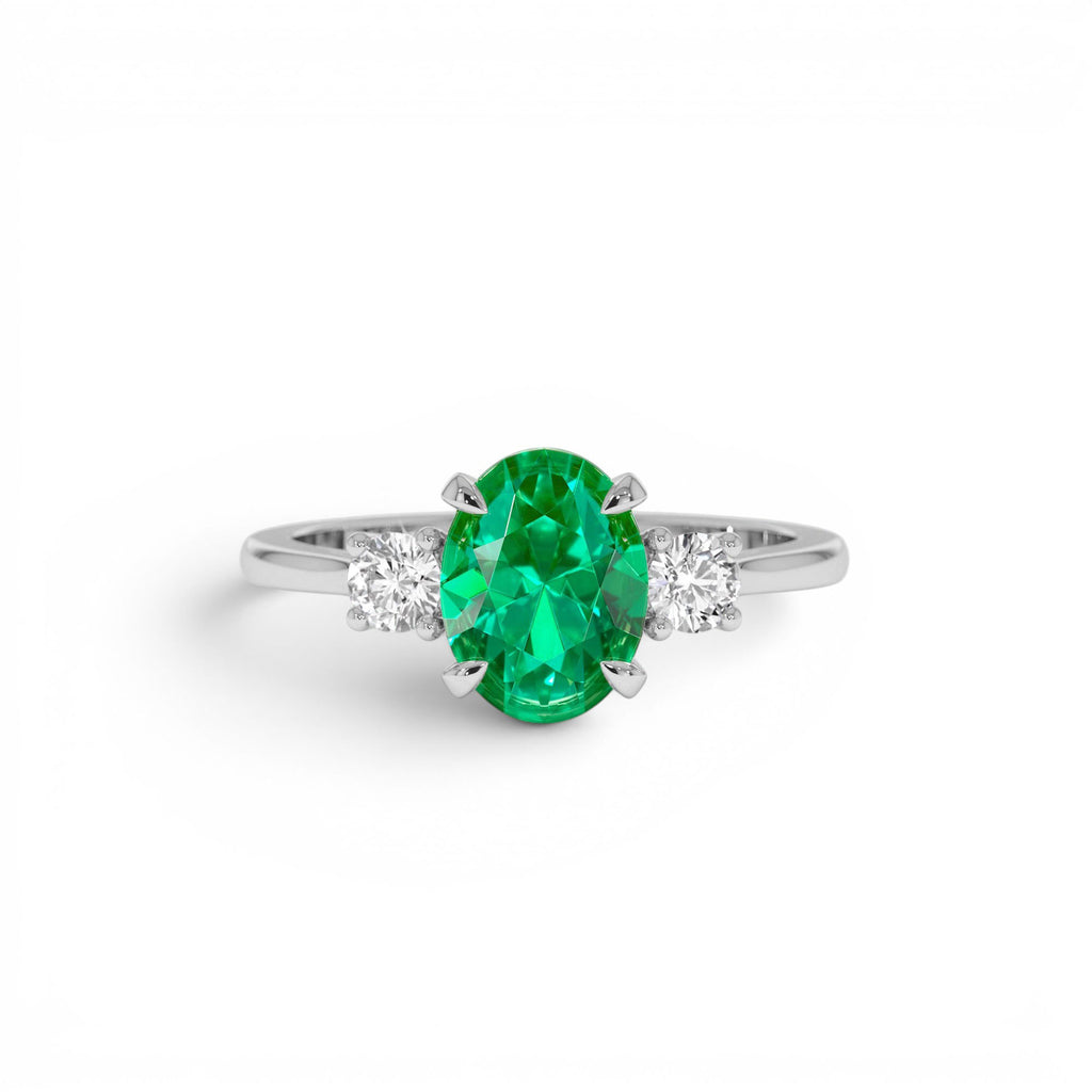 1.20 CTW Lab-Grown Colombian Emerald and Diamond Three Stone Ring in 14K Gold — view 4