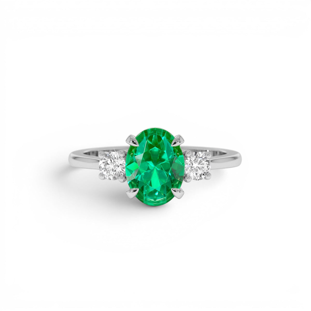 1.20 CTW Lab-Grown Colombian Emerald and Diamond Three Stone Ring in 14K Gold — view 4