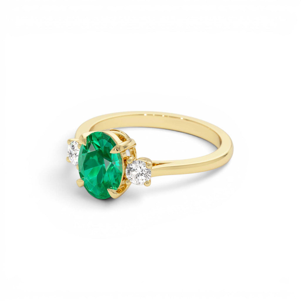 1.20 CTW Lab-Grown Colombian Emerald and Diamond Three Stone Ring in 14K Gold — view 2