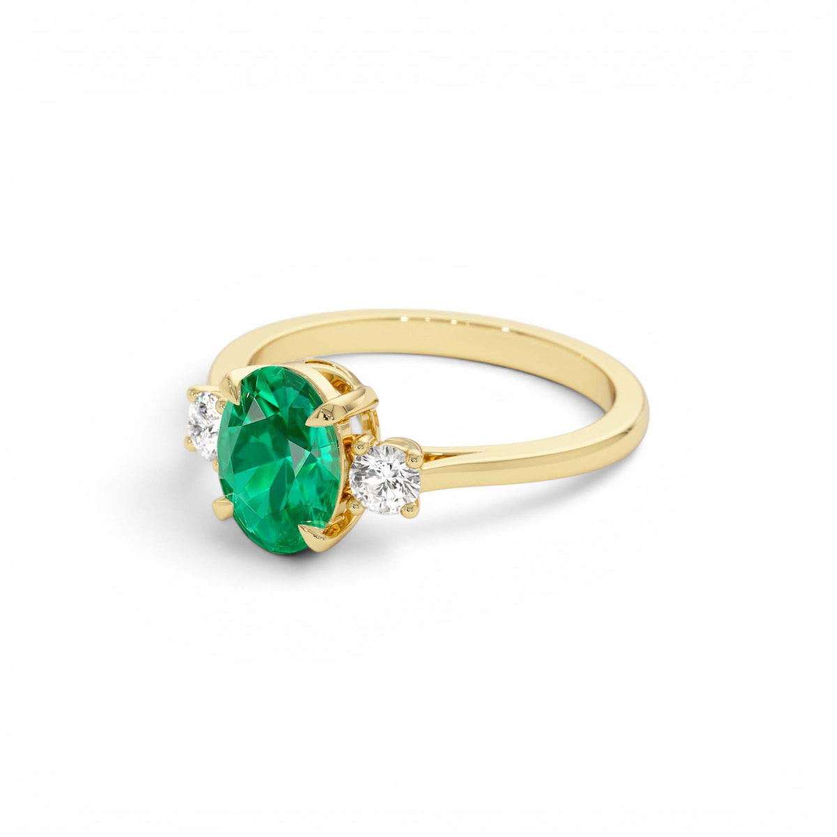 1.20 CTW Lab-Grown Colombian Emerald and Diamond Three Stone Ring in 14K Gold — view 2