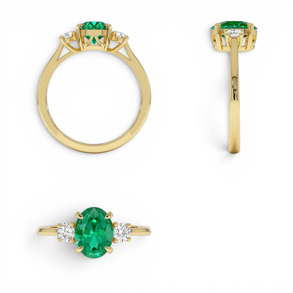 1.20 CTW Lab-Grown Colombian Emerald and Diamond Three Stone Ring in 14K Gold — view 3
