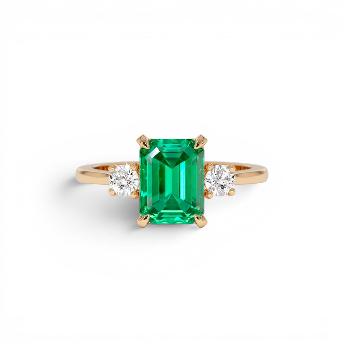 1.50 CTW Lab-Grown Colombian Emerald and Diamond Three Stone Ring — view 5