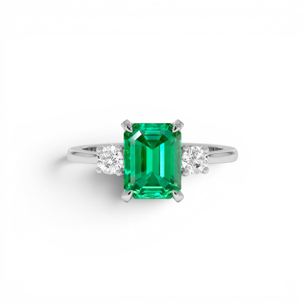 1.50 CTW Lab-Grown Colombian Emerald and Diamond Three Stone Ring — view 4