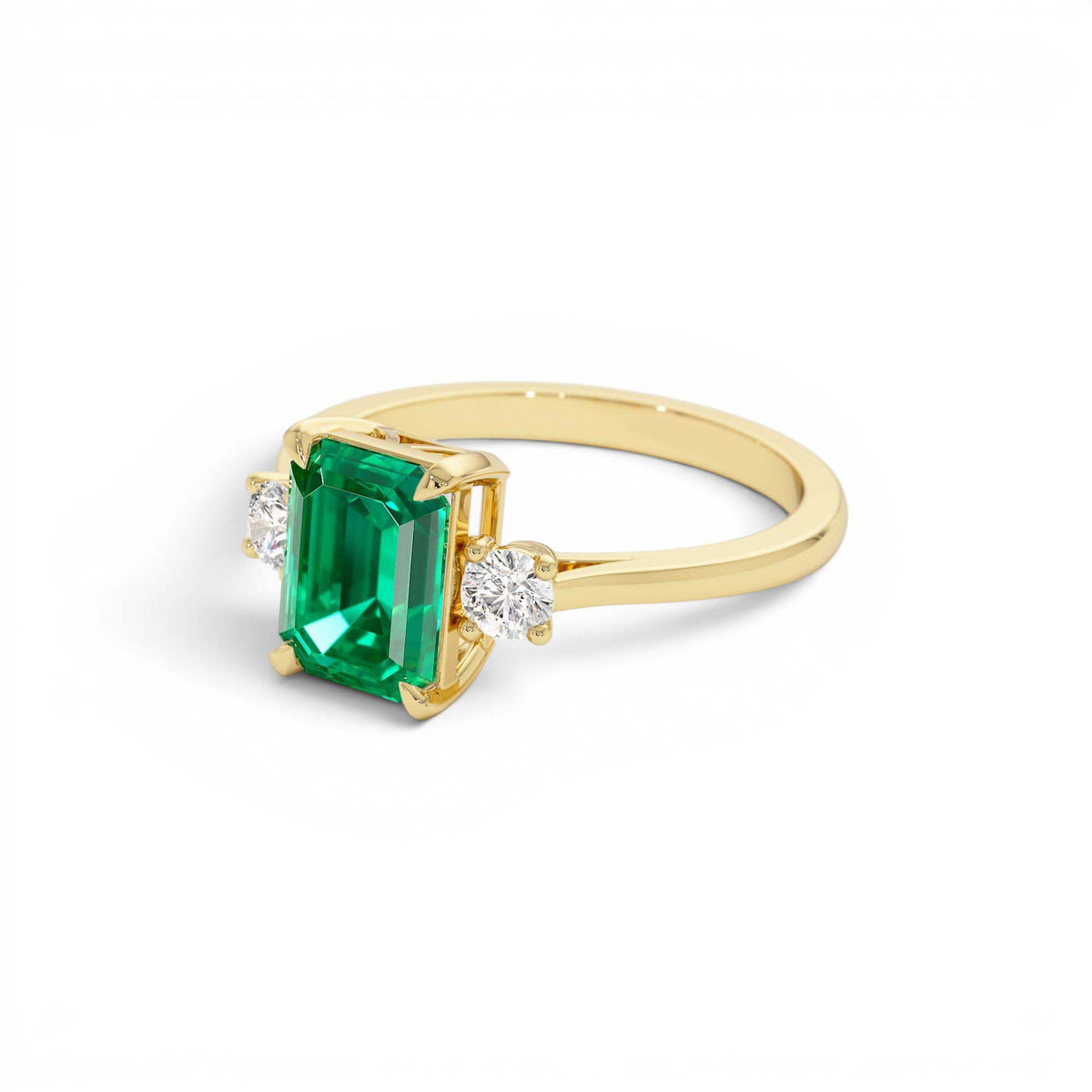 1.50 CTW Lab-Grown Colombian Emerald and Diamond Three Stone Ring — view 2