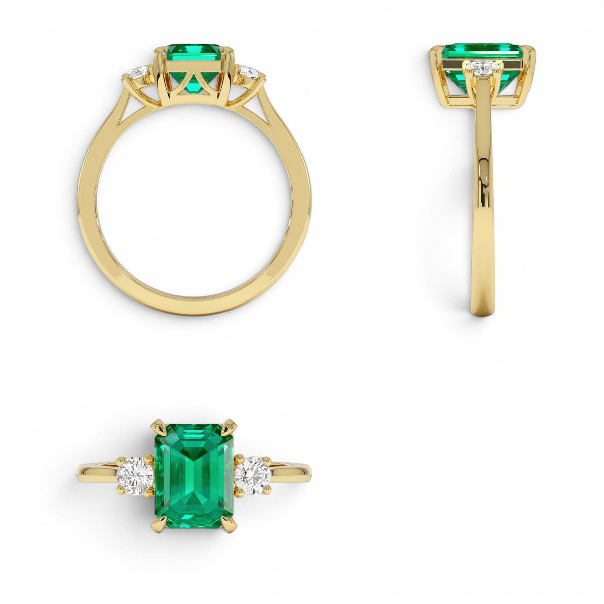 1.50 CTW Lab-Grown Colombian Emerald and Diamond Three Stone Ring — view 3
