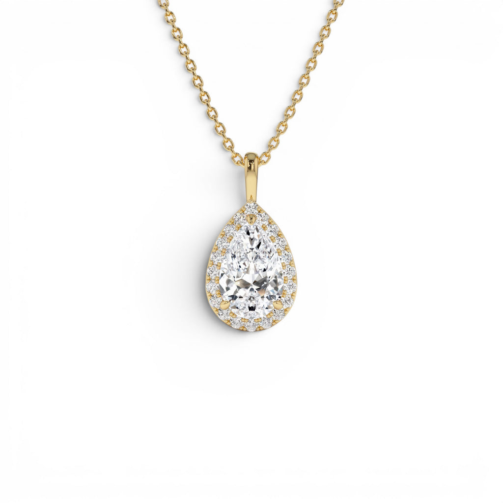 1.25ctw Pear Shaped Halo Setting Lab-Grown Diamond Necklace in 14K Gold — view 1