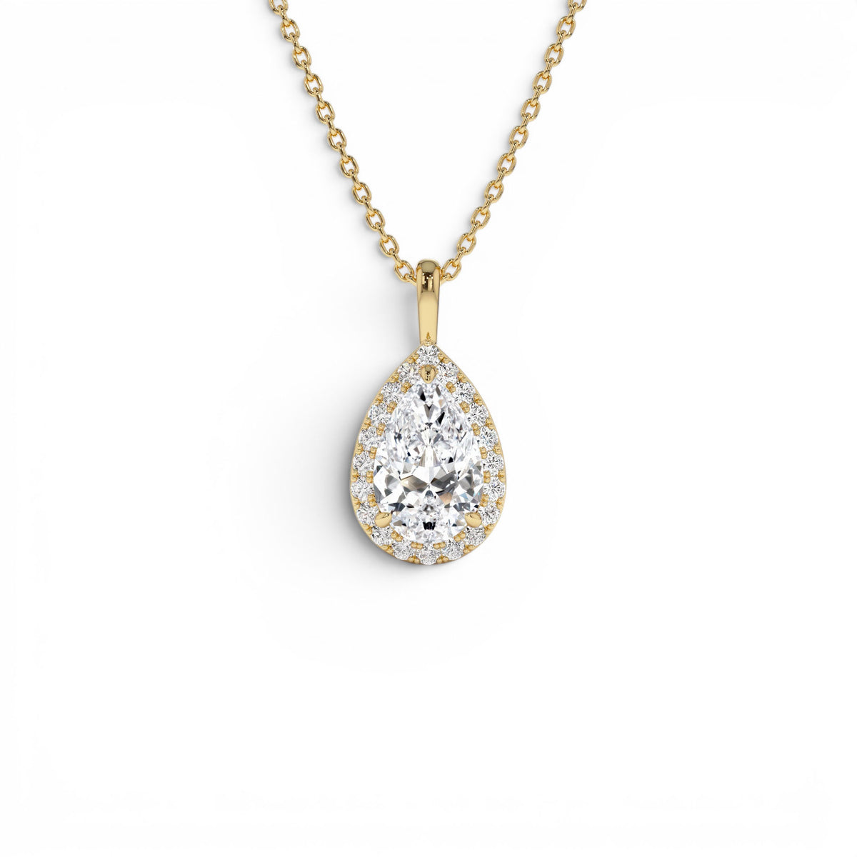 1.25ctw Pear Shaped Halo Setting Lab-Grown Diamond Necklace in 14K Gold — view 1