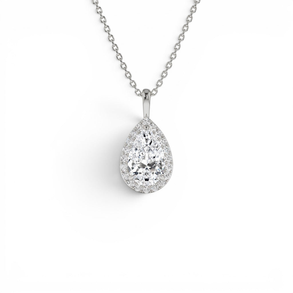 1.25ctw Pear Shaped Halo Setting Lab-Grown Diamond Necklace in 14K Gold — view 2