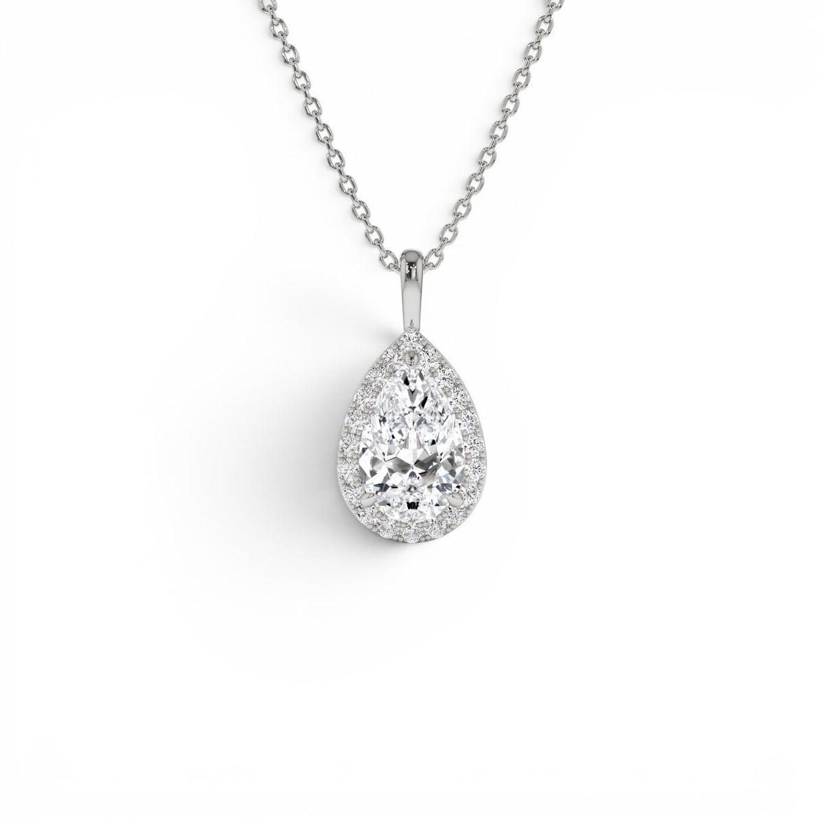 1.25ctw Pear Shaped Halo Setting Lab-Grown Diamond Necklace in 14K Gold — view 2