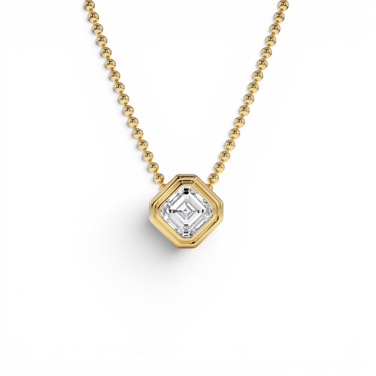 1.00 CTW Asscher Cut Lab-Grown Diamond Beaded Necklace in 14K Gold — view 1