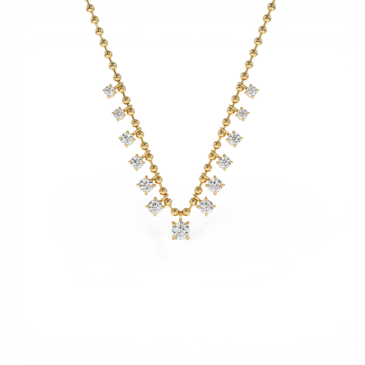 1.75 CTW Prong Setting Lab Diamond Beaded Necklace in 14K Gold — view 1