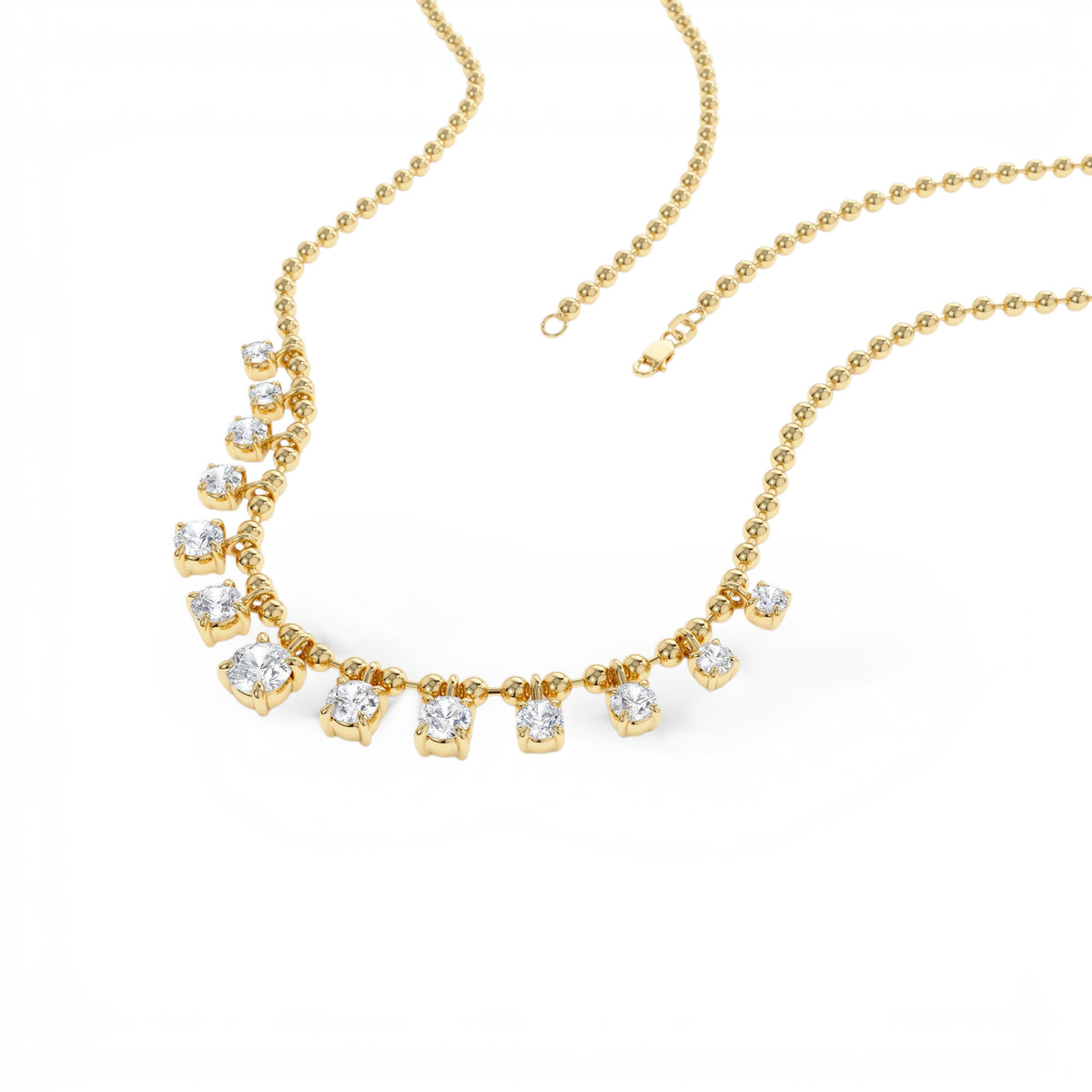 1.75 CTW Prong Setting Lab Diamond Beaded Necklace in 14K Gold — view 2