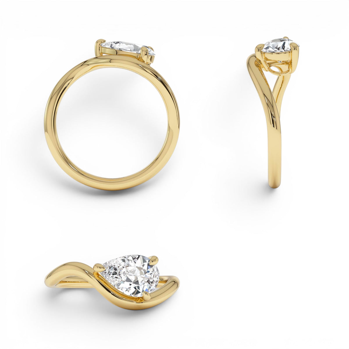 1ct Pear Shaped Lab-Grown Contemporary Diamond Engagement Ring — view 3