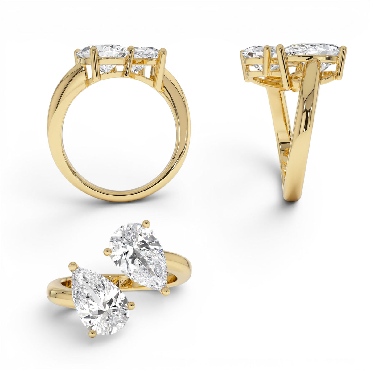 3.05ctw Pear Shaped Lab-Grown Diamond Toi et Moi Ring in 14K Gold — view 3