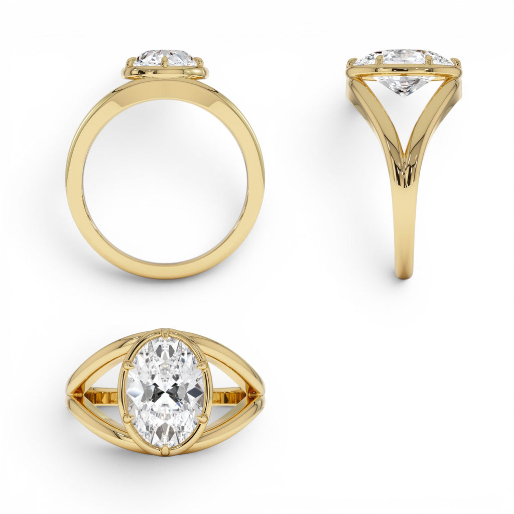 2.00ctw Oval Shaped Split Shank Lab-Grown Diamond Engagement Ring in 14K Gold — view 3