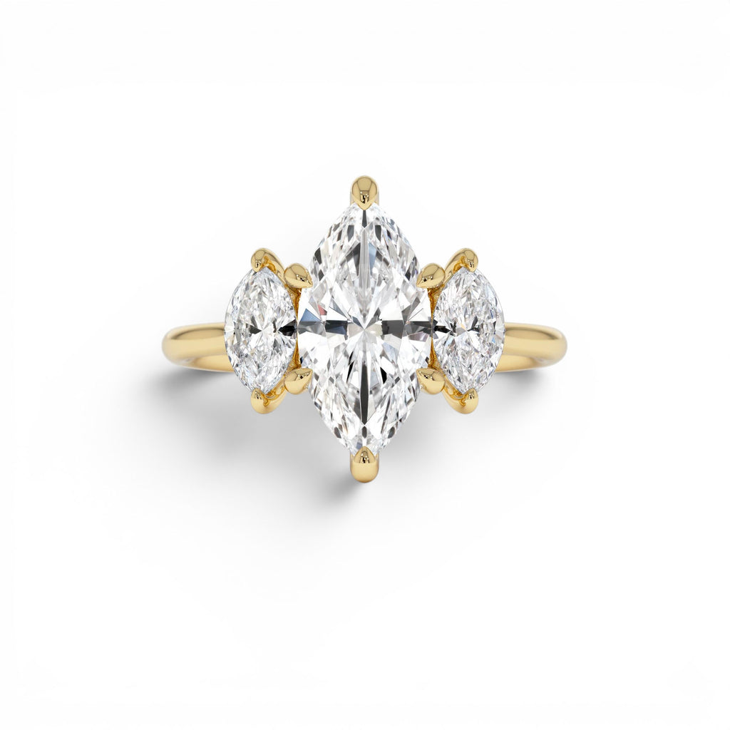 2.00ctw Marquise Shaped Three Stone Lab-Grown Diamond Engagement Ring in 14K Gold — view 1