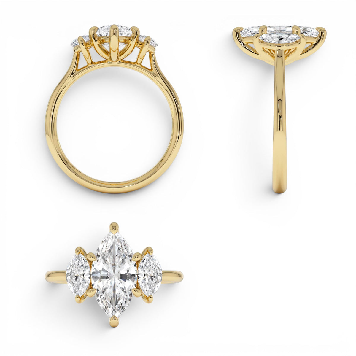2.00ctw Marquise Shaped Three Stone Lab-Grown Diamond Engagement Ring in 14K Gold — view 3
