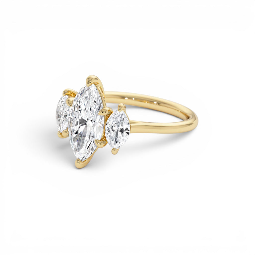 2.00ctw Marquise Shaped Three Stone Lab-Grown Diamond Engagement Ring in 14K Gold — view 2