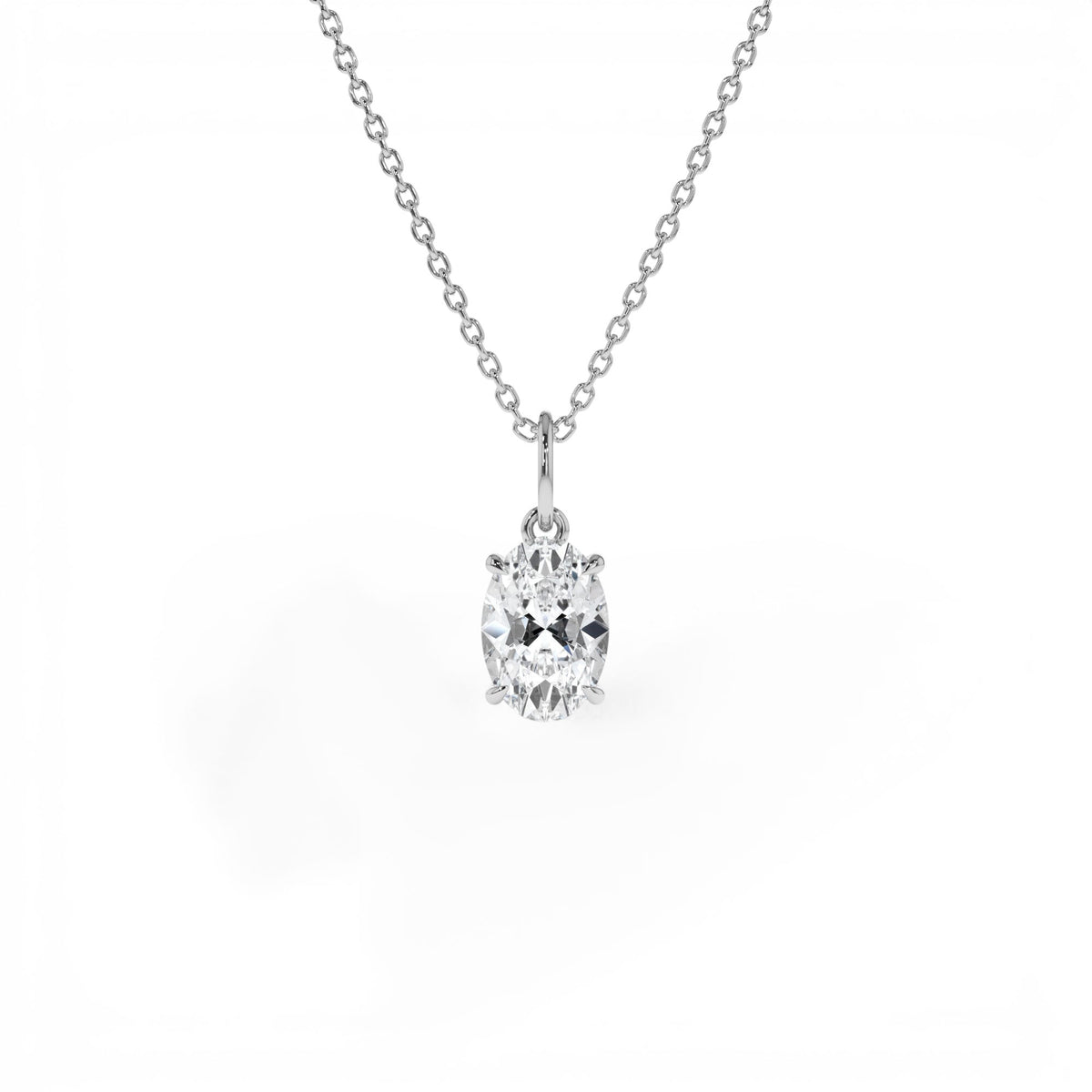 1.00 CTW Oval Shaped Lab-Grown Diamond Classic Charm Necklace in 14K Gold — view 2