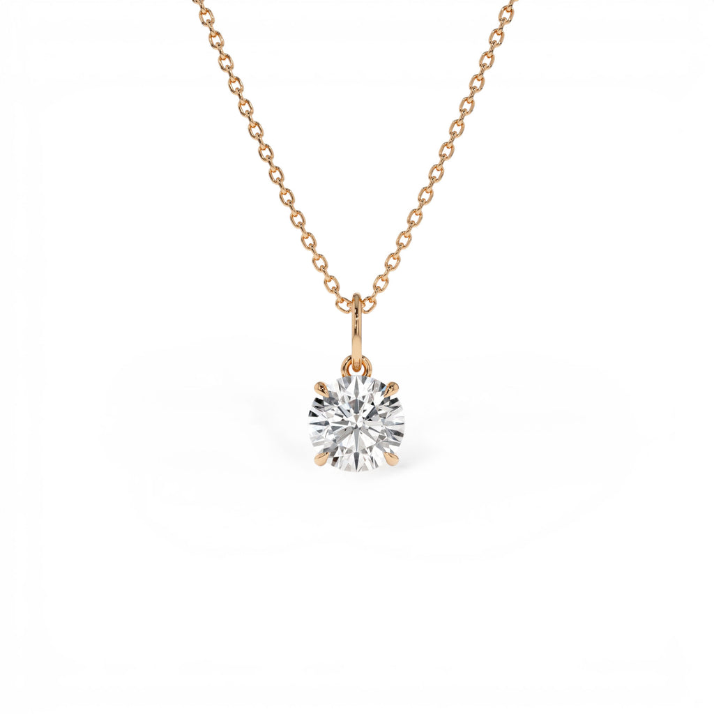 1.00 CTW Round Solitaire Lab-Grown Diamond Classic Charm Necklace in 14K Gold — view 3