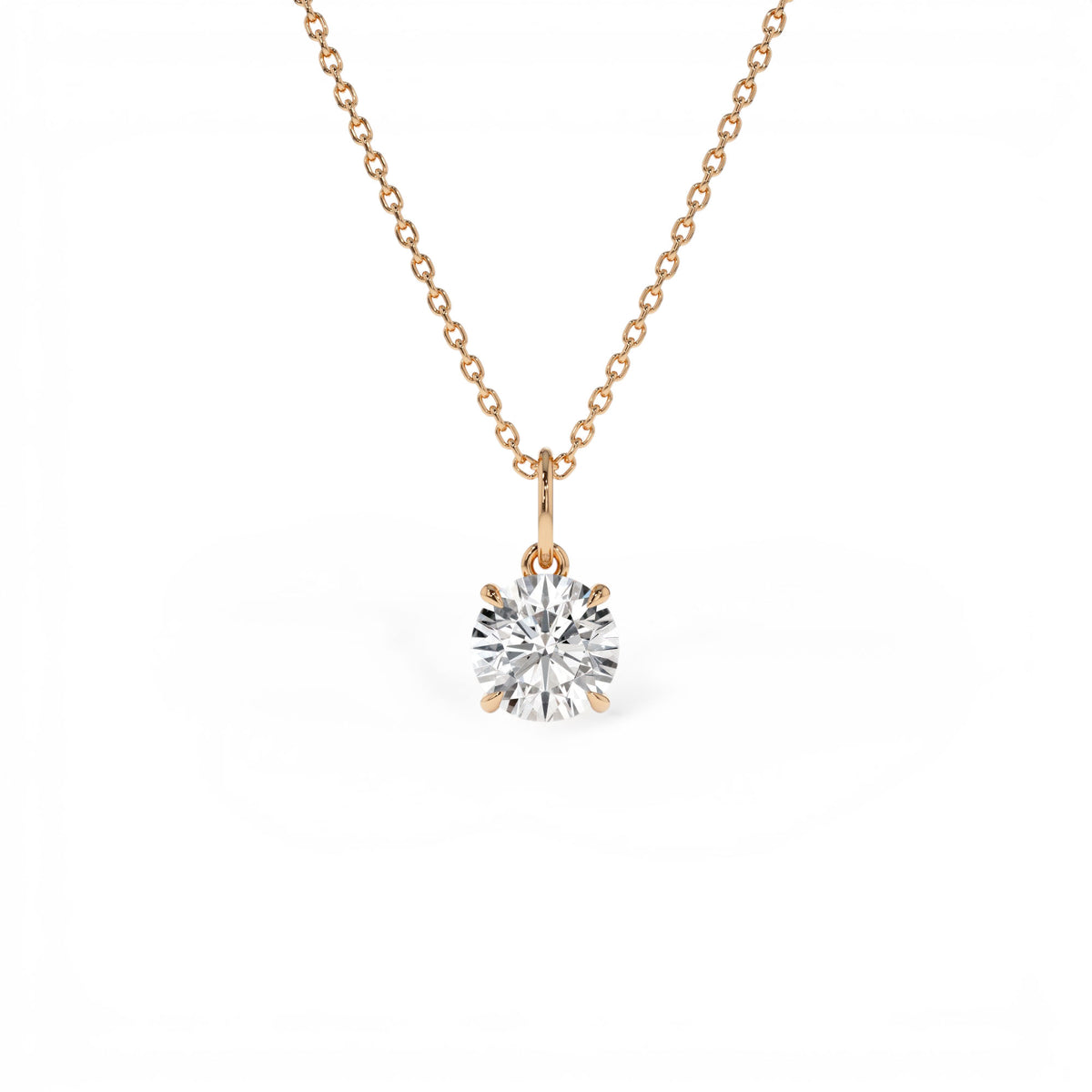 1.00 CTW Round Solitaire Lab-Grown Diamond Classic Charm Necklace in 14K Gold — view 3