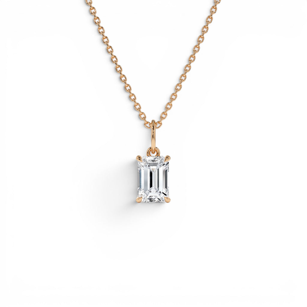 1.00 CTW Emerald Cut Lab-Grown Diamond Classic Charm Necklace in 14K Gold — view 3