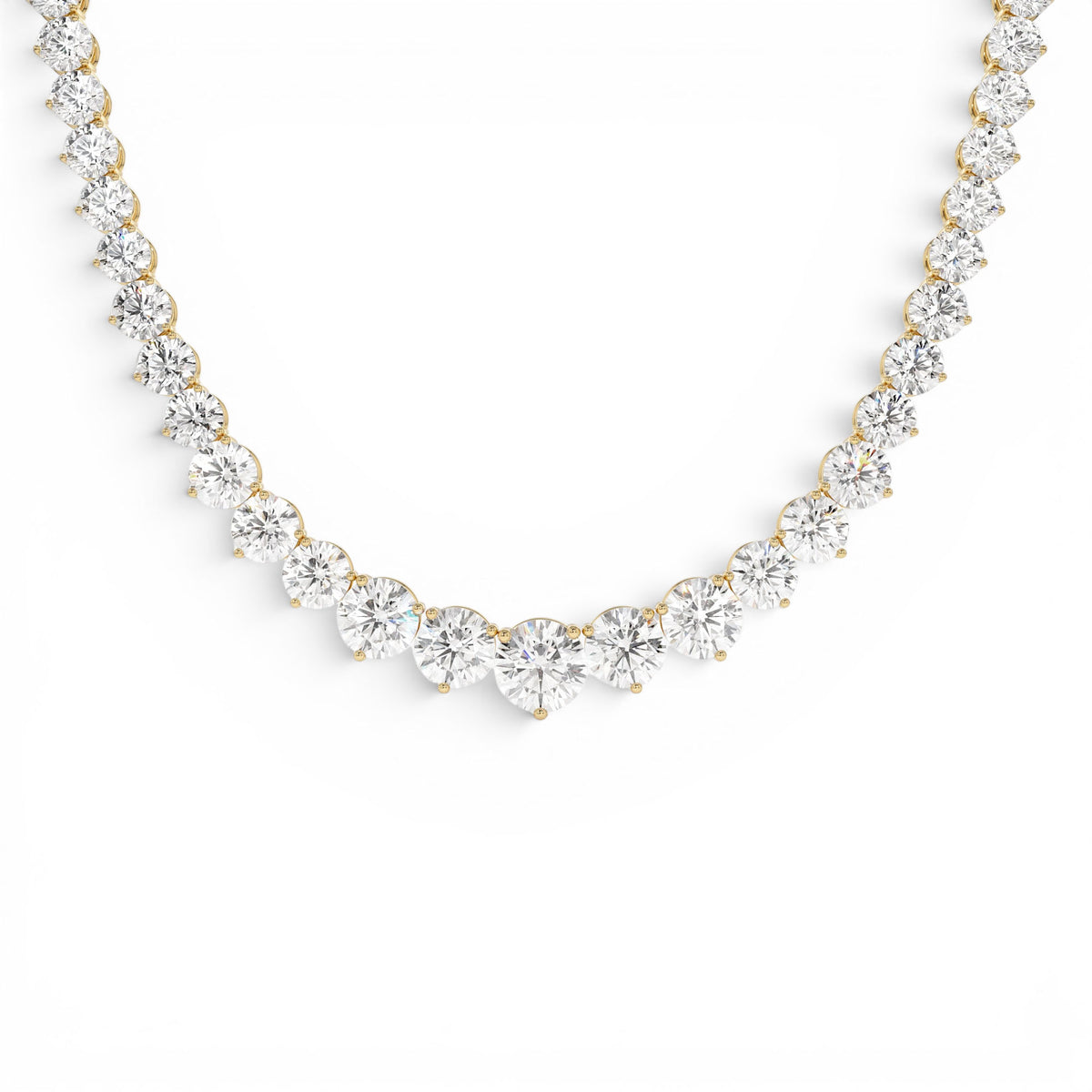 15.45ctw Round Shaped Lab-Grown Graduating Diamond Tennis Necklace in 14K Gold — view 1