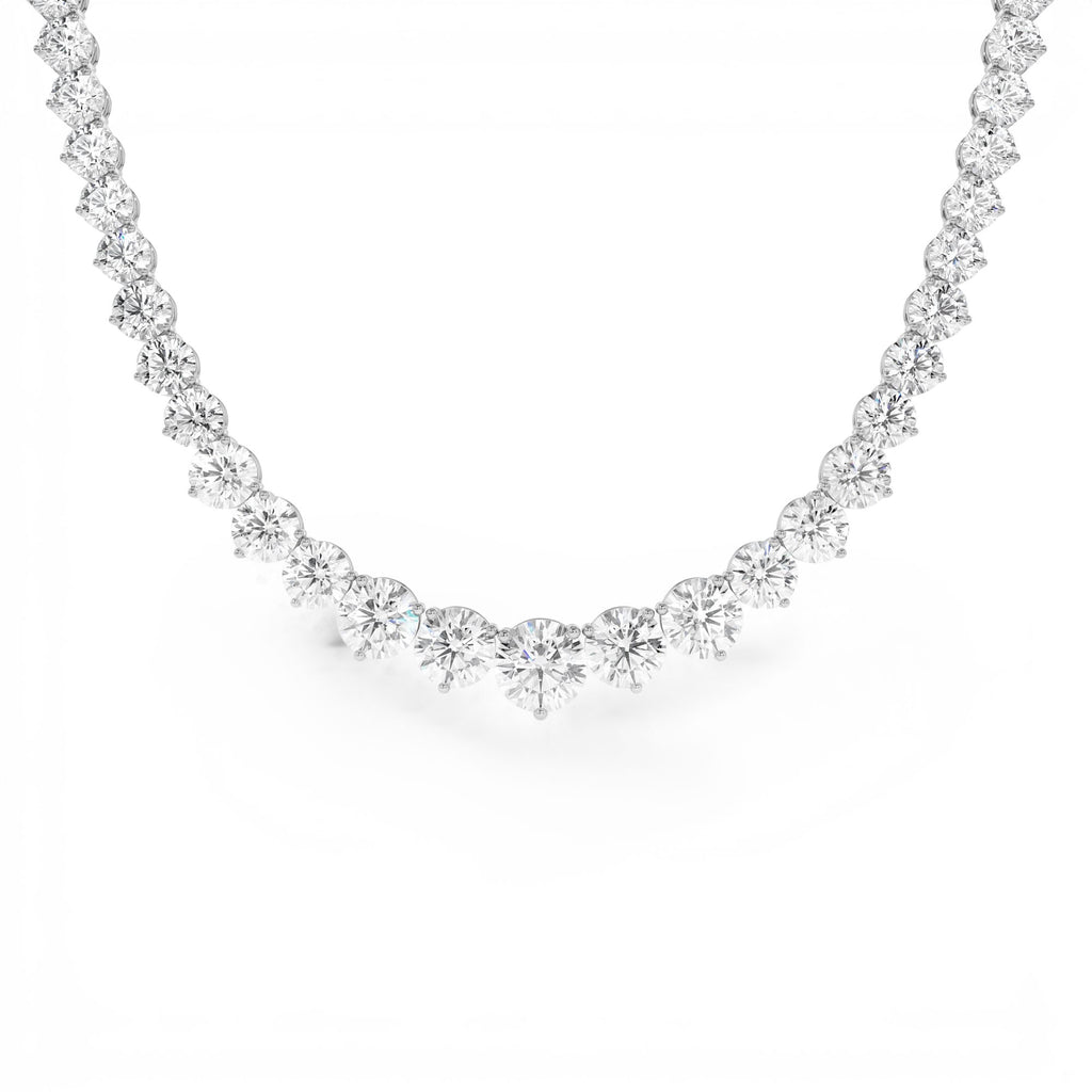 15.45ctw Round Shaped Lab-Grown Graduating Diamond Tennis Necklace in 14K Gold — view 3