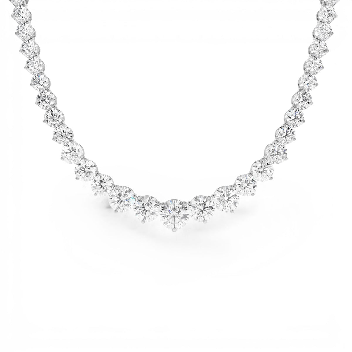 15.45ctw Round Shaped Lab-Grown Graduating Diamond Tennis Necklace in 14K Gold — view 3
