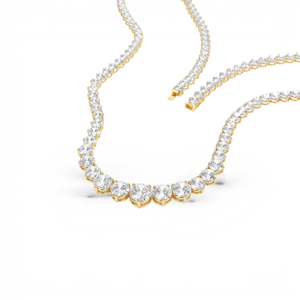 15.45ctw Round Shaped Lab-Grown Graduating Diamond Tennis Necklace in 14K Gold — view 2