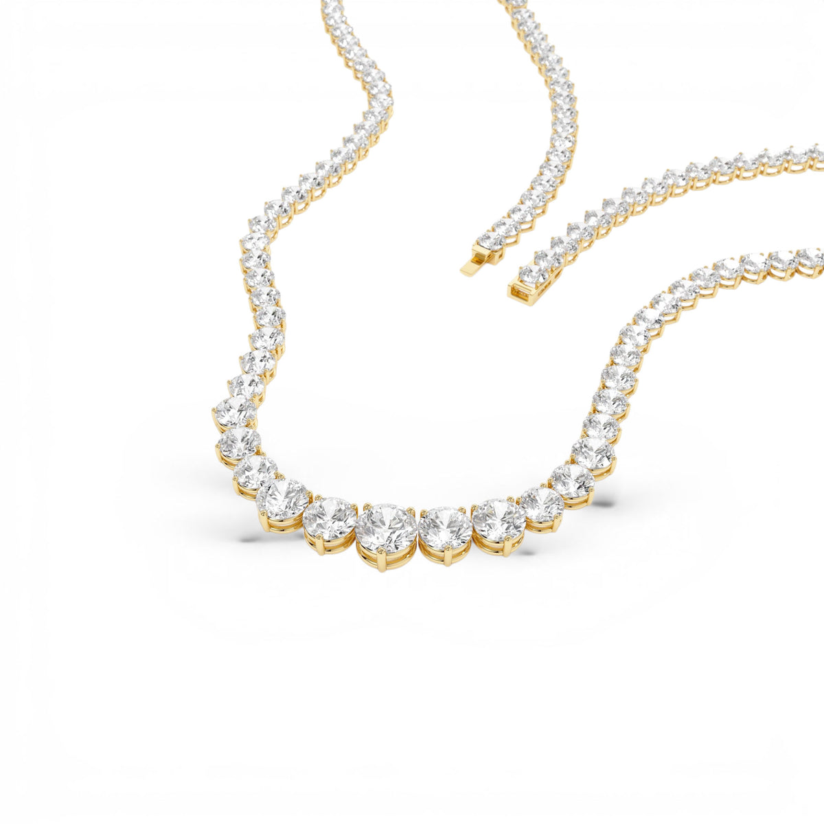 15.45ctw Round Shaped Lab-Grown Graduating Diamond Tennis Necklace in 14K Gold — view 2