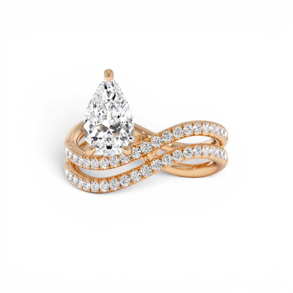 1.35 CTW Pear Shaped Lab-Grown Twisted Pave Band Diamond Engagement Ring in 14K Gold — view 5