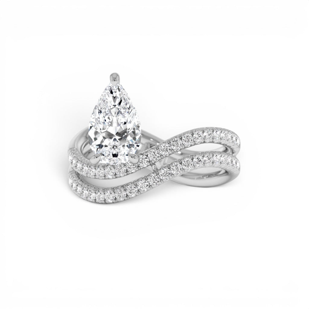1.35 CTW Pear Shaped Lab-Grown Twisted Pave Band Diamond Engagement Ring in 14K Gold — view 4