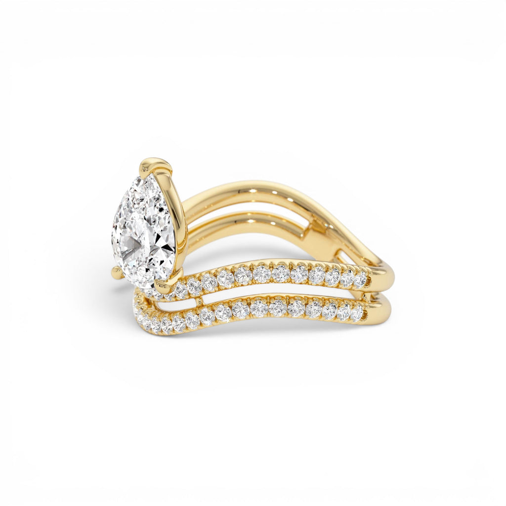 1.35 CTW Pear Shaped Lab-Grown Twisted Pave Band Diamond Engagement Ring in 14K Gold — view 2