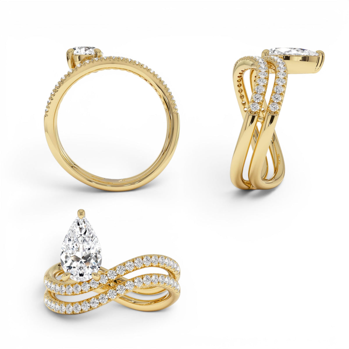 1.35 CTW Pear Shaped Lab-Grown Twisted Pave Band Diamond Engagement Ring in 14K Gold — view 3