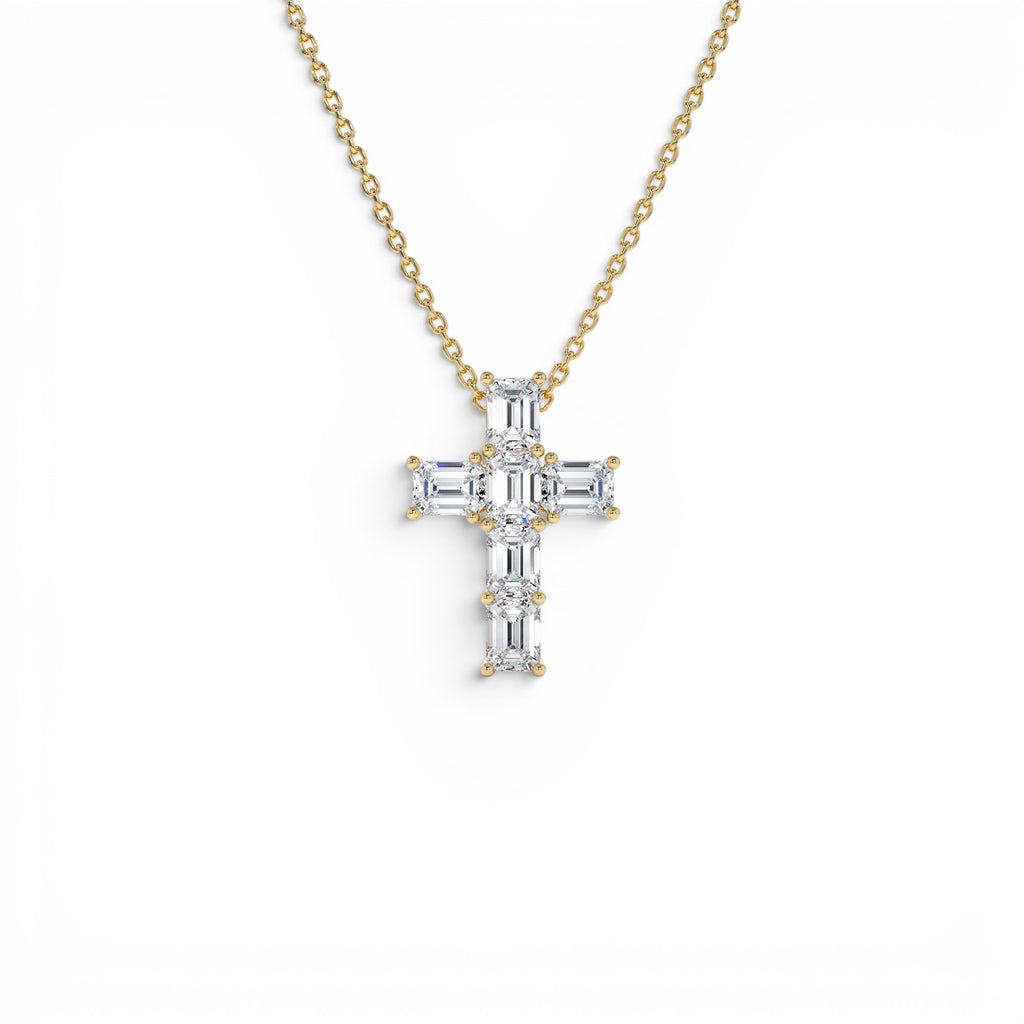 1.25 CTW Emerald Cut Lab-Grown Diamond Cross Necklace in 14K Gold — view 1