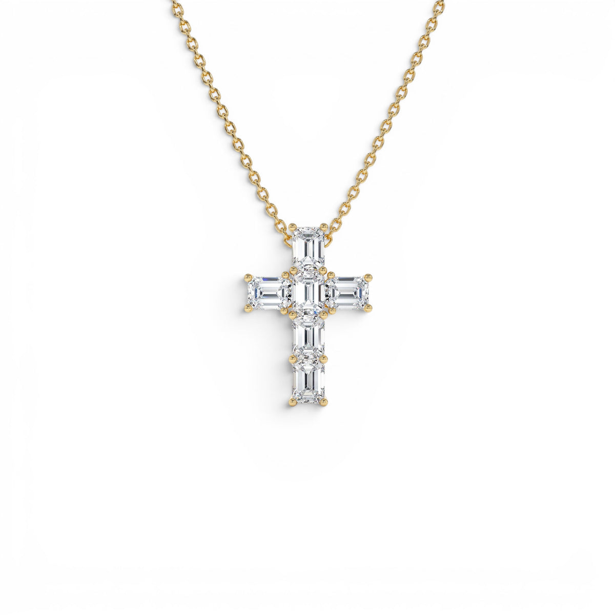 1.25 CTW Emerald Cut Lab-Grown Diamond Cross Necklace in 14K Gold — view 1