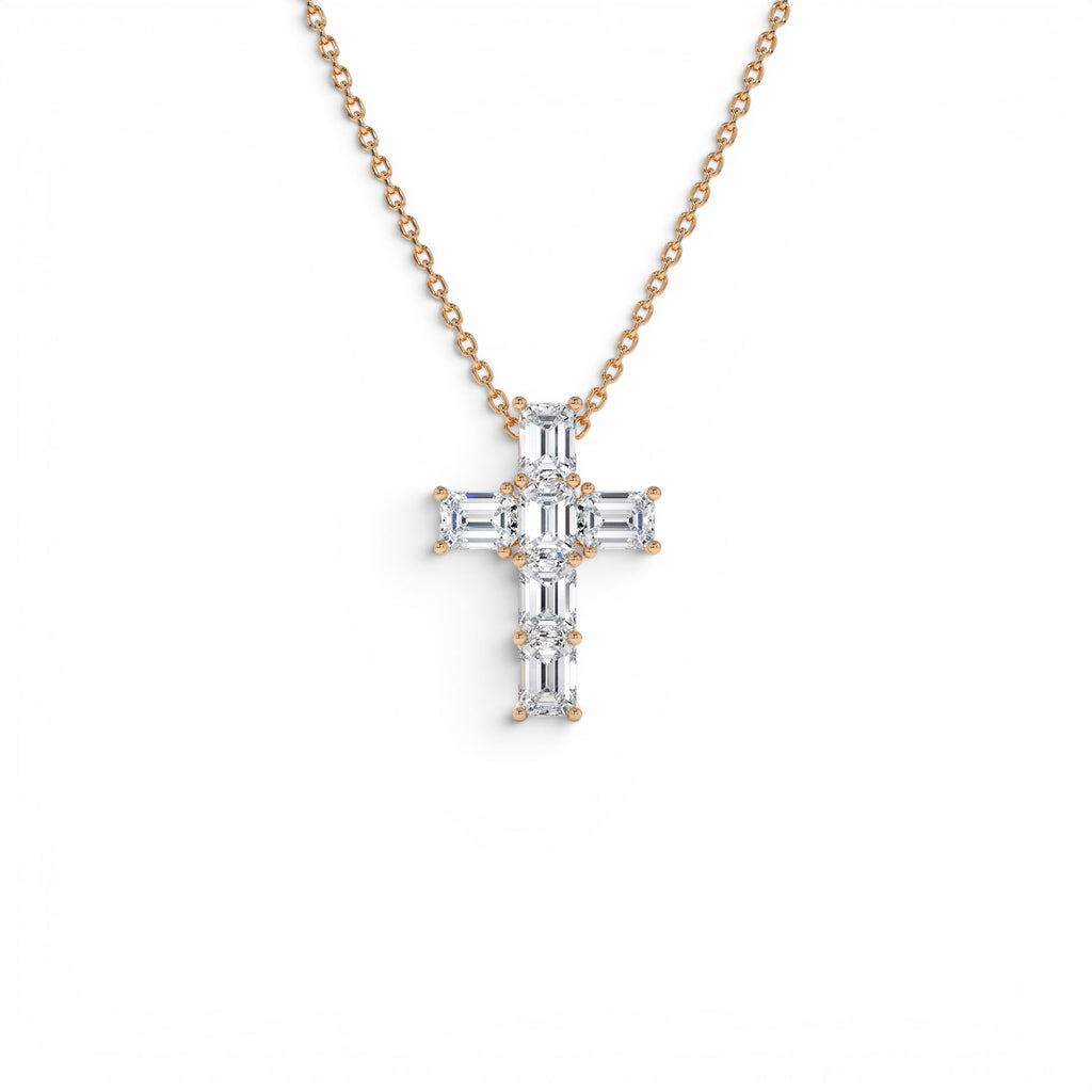 1.25 CTW Emerald Cut Lab-Grown Diamond Cross Necklace in 14K Gold — view 4