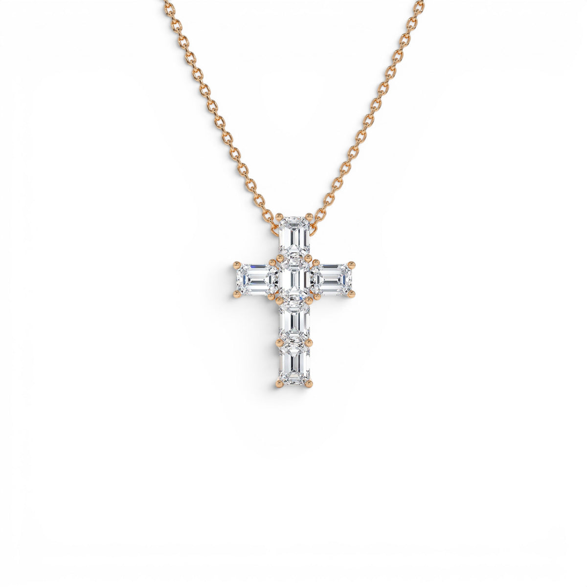 1.25 CTW Emerald Cut Lab-Grown Diamond Cross Necklace in 14K Gold — view 4