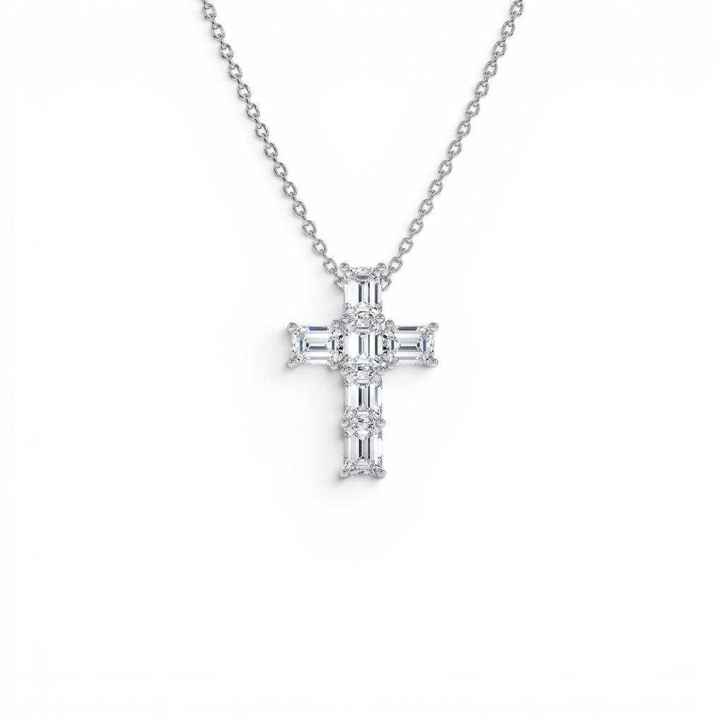 1.25 CTW Emerald Cut Lab-Grown Diamond Cross Necklace in 14K Gold — view 3
