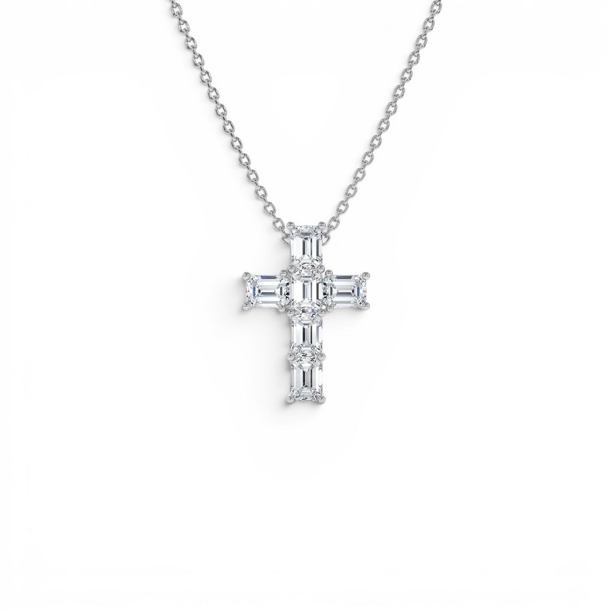 1.25 CTW Emerald Cut Lab-Grown Diamond Cross Necklace in 14K Gold — view 3