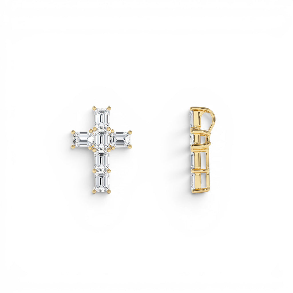 1.25 CTW Emerald Cut Lab-Grown Diamond Cross Necklace in 14K Gold — view 2