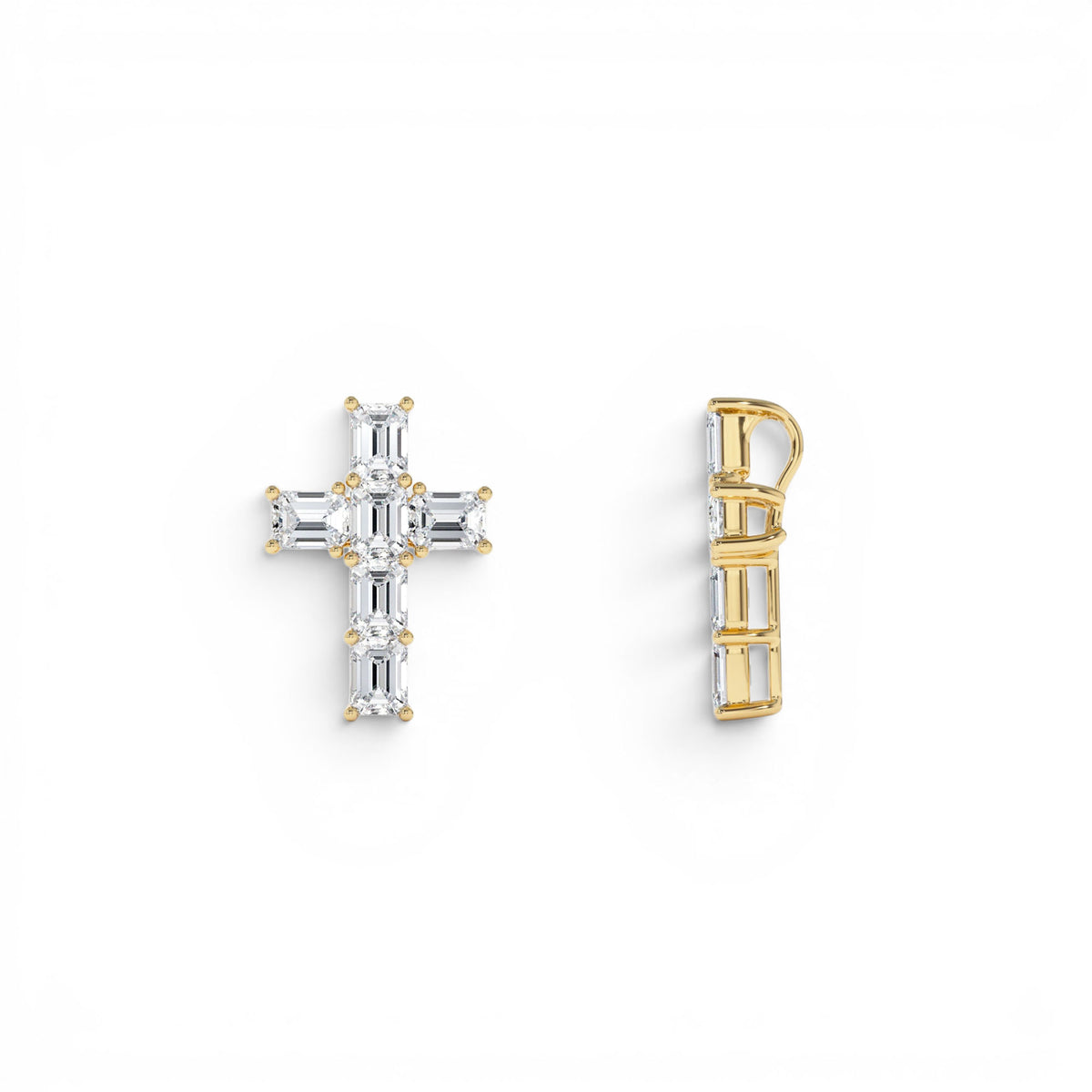 1.25 CTW Emerald Cut Lab-Grown Diamond Cross Necklace in 14K Gold — view 2
