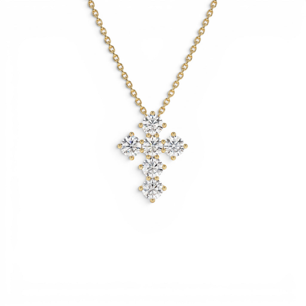 0.99 CTW Round Brilliant Lab-Grown Diamond Cross Necklace in 14K Gold — view 1