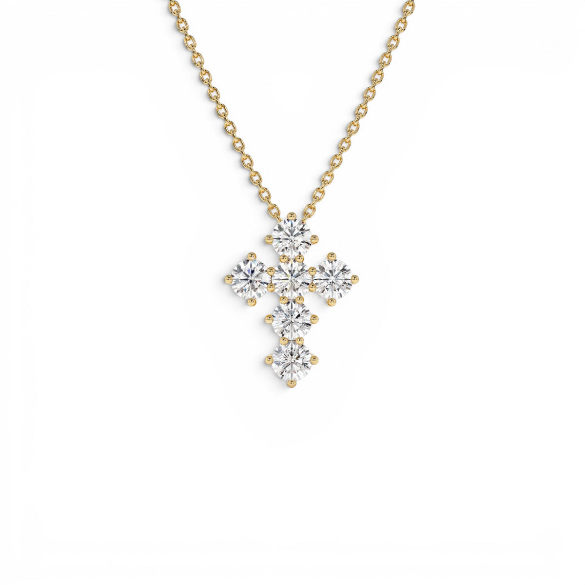 0.99 CTW Round Brilliant Lab-Grown Diamond Cross Necklace in 14K Gold — view 1