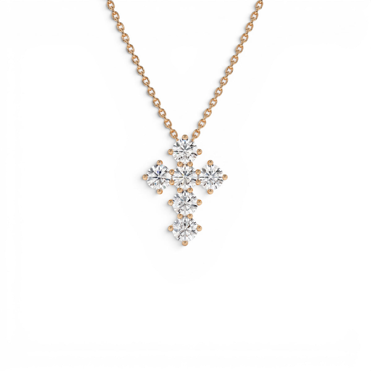 0.99 CTW Round Brilliant Lab-Grown Diamond Cross Necklace in 14K Gold — view 4