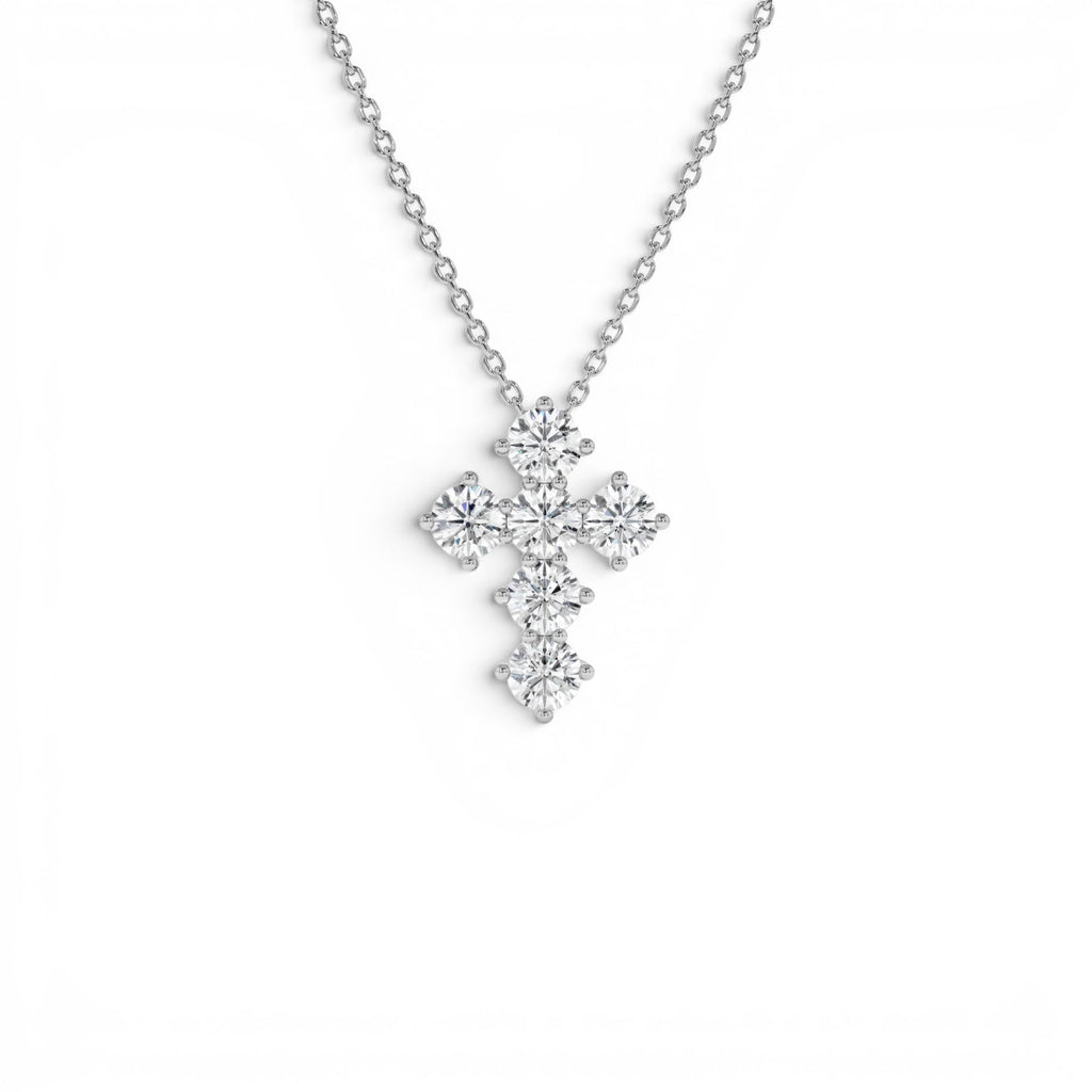 0.99 CTW Round Brilliant Lab-Grown Diamond Cross Necklace in 14K Gold — view 3