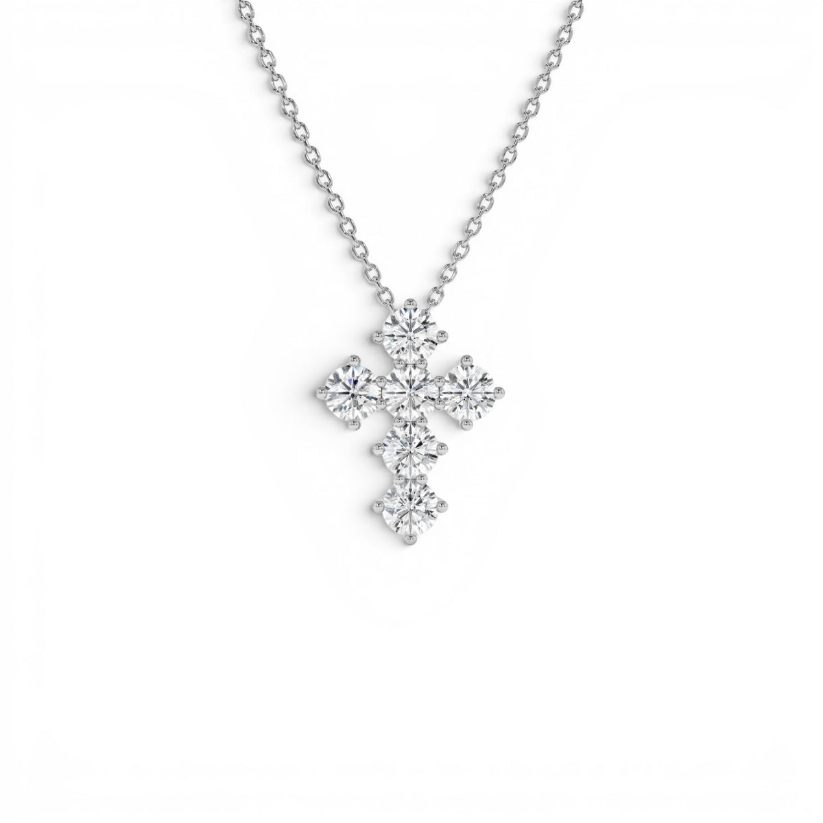 0.99 CTW Round Brilliant Lab-Grown Diamond Cross Necklace in 14K Gold — view 3
