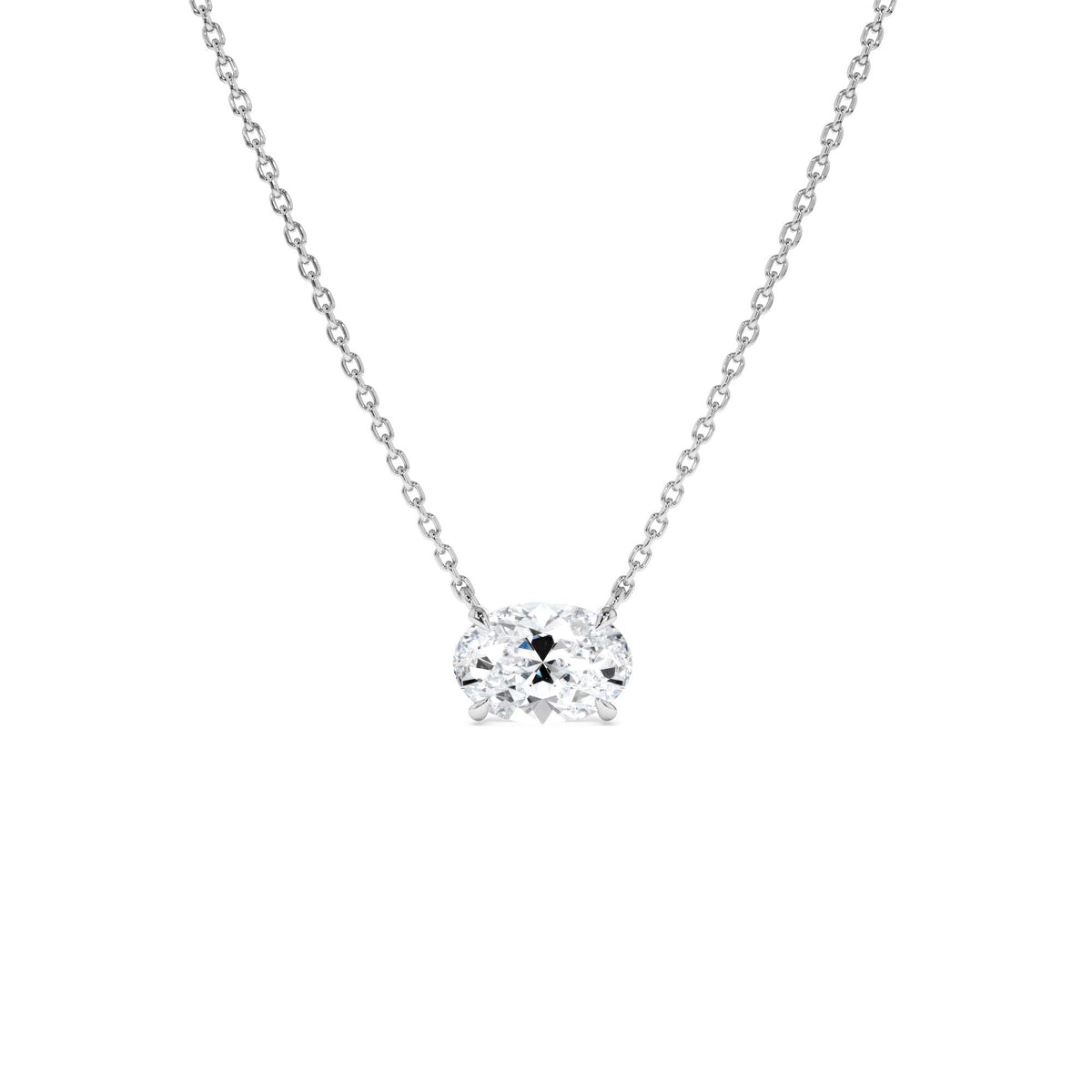 1.00 CTW Prong Setting Oval Shape Lab-Grown Diamond Solitaire Necklace in 14K Gold — view 2