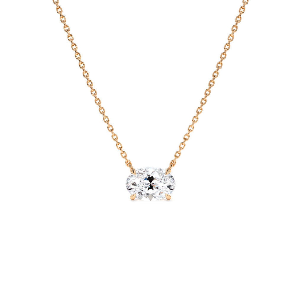 1.00 CTW Prong Setting Oval Shape Lab-Grown Diamond Solitaire Necklace in 14K Gold — view 3
